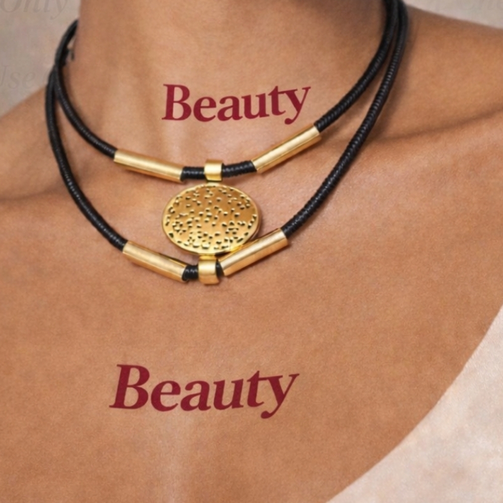 Gold and Black Pendant Necklace